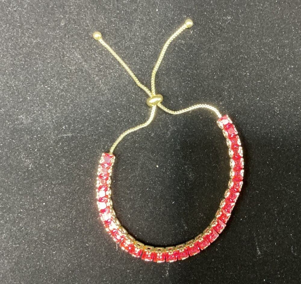 Baguette Tennis Bracelet Made with Swarovski Crystal Gold Overlay Adjustable